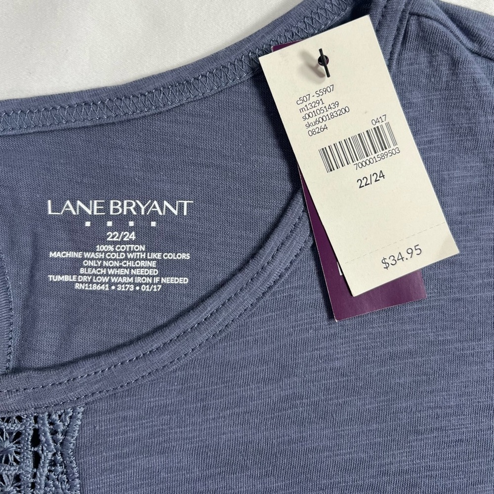 NWT Lane Bryant Top 22/24 Size 2X Blue Short Sleeve 100% Cotton key hole - Picture 2 of 4